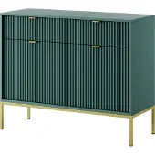 Bettso Geriffelt Kommode 2 Türen und 2 Schubladen Goldgriffe Glamour NOVA Grün auf Goldbeinen