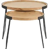Miliboo - Verschachtelungs-Couchtische aus Metall und massivem Akazienholz ELAVO