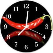 Tulup Glasuhr Wanduhr Küchenuhr Echt-Glas 30fi cm Chilischoten schwarz