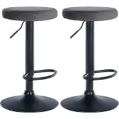 CLP 2er Set Barhocker Ponte Samt höhenverstellbar und drehbar | Farbe dunkelgrau Material Gestell Metall matt schwarz