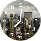 Tulup Glasuhr Wanduhr Küchenuhr Echt-Glas 30fi cm Skyline mehrfarbig