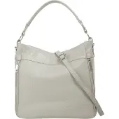 Cluty Schlichte Damen Handtasche mit Schultergurt aus echtem Rindleder, grau, ca. 35x27x9 cm (BxHxT)