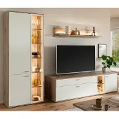 Lomadox Wohnwand in Eiche und weiß modern mit LED-Beleuchtung, 3-teilig - SAGUNTO-05