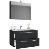 VCM 3-tlg. Waschplatz Waschtisch | Waschbecken Unterschrank Breite 60 cm | Badmöbel Set hängend mit einer Schublade Spiegelschrank | Badinos
