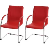 Mendler 2er-Set Esszimmerstuhl Perm, Freischwinger Küchenstuhl Lehnstuhl Stuhl, Stahl rot