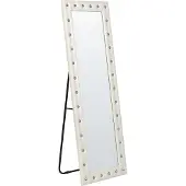 Beliani Standspiegel aus weissem Kunstleder 50 x 150 cm mit dekorativem Strasssteine für Garderobe, Schlafzimmer und Wohnzimmer