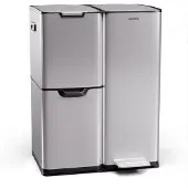 Klarstein Tiyo 3-in-1 Mülleimer - 60L Küchen-Abfalleimer mit Pedale & Soft-Close-Deckel, Edelstahl, herausnehmbare Eimer, Trennsystem, Aufkleber