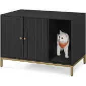 Feandrea Katzenklo-Schrank, Katzentoilette, mit Kratzmatte, Beistelltisch Schwarz