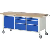 RAU Werkbank Serie 8570, fahrbar, 6 Schubladen, 1 Fachboden mit Tür