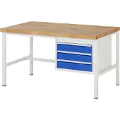 RAU Werkbank mit 3 Schubladen - Teilauszug - 120:3 - 840 x 1.500 x 900 mm (HxBxT) - Traglast 1.250 kg - Buche
