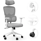 Sense7 VENO Ergonomischer Bürostuhl Schreibtischstuhl Weiß Geteilte Rückenlehne Kopfstütze Netzrücken Homeoffice Chefsessel PC Stuhl Gummirollen 120kg