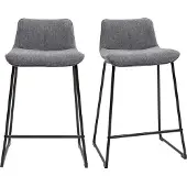 Miliboo - Barhocker grauer Stoff mit Samteffekt und Metall H65 cm (2er-Set) BOOST