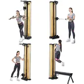 AsVIVA Kabelzugstation MG7 Kraftstation mit 101 kg Gewichten Holz Design Klimmzugstange Bank Home Gym platzsparend