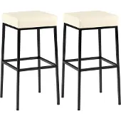 CLP 2er Set Barhocker Montreal Kunstleder gepolsterte Sitze und Fußstütze creme Gestell Farbe schwarz