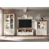 IMV Landhaus Wohnwand 356cm pinie weiß / wotan eiche Anbauwand Highboard