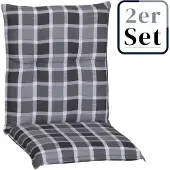 Green Spirit 2er Set Niedriglehner Auflage Belgrad, Motiv - Karo, grau, 101x50x6cm