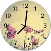 Tulup Glasuhr Wanduhr Küchenuhr Echt-Glas 30fi cm Blumen gelb