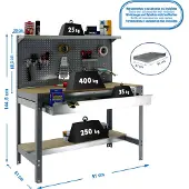 Simonwork (bancos De Trabajo) PROREGAL Werkbank BUFFALO mit Werkzeugwand, Schubfach und Ablage | HxBxT 84x90x61cm | Traglast 400kg | Grau
