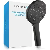 Bächlein Universal Duschbrause - Brausekopf mit 3 Strahlarten, einfach wechselbar durch praktische Drucktaste - Runder Duschkopf Matt Schwarz - Handbrause mit Standard G 1/2” Anschlussmaß