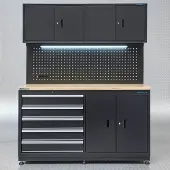 Datona Werkbank 160 cm mit Oberschränken und Lochwand