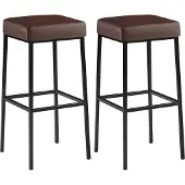 CLP 2er Set Barhocker Montreal Kunstleder gepolsterte Sitze und Fußstützen braun Gestell Farbe schwarz