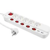 McPower Steckdosenleiste 5-fach mit Einzelschaltung + 2x USB 1,5m Zuleitung