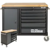 Baumarktplus Werkstattwagen DELUXE 6 Schubladen + Tür unbestückt mit massiver Arbeitsplatte Anthrazit/grau
