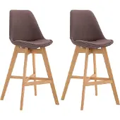 CLP 2er Set Barhocker Cannes Stoff mit Rückenlehnen und Fußstütze | Farbe braun Gestell Farbe natur