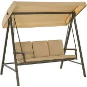Outsunny Hollywoodschaukel 3-Sitzer Schaukelbank mit Verstellbarem Dach, Schwingbank mit Rückenkissen, Gartenschaukel bis 360 kg Belastbar, Beige, 200 x 125 x 175 cm