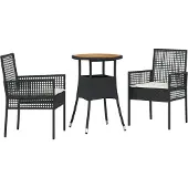 vidaXL Möbel 3-teiliges Gartentischset Schwarz Poly-Rattan - Gartenstühle 3334951