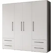 Die Möbelfundgrube Kleiderschrank Drehtürenschrank weiß 206 cm 4 Türen - MOKKARIS -