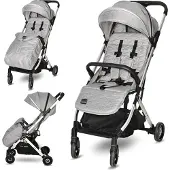 Lorelli Kinderwagen Myla, Reisebuggy mit Liegeposition, Baby Buggy mit Liegefunktion klein, Leicht, Nur 7 kg, Kinderbuggy klappbar bis 15kg, Silber