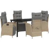 vidaXL Möbel 5-teiliges Garten-Dining-Set Beige Poly Rattan - Gartenstühle 3380563