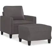 vidaXL Sessel mit Hocker Grau 60 cm Kunstleder