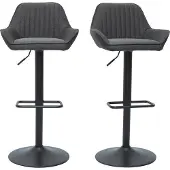 Miliboo - Design-Barhocker verstellbar anthrazitgrauer Stoff 2er-Set RONNIE