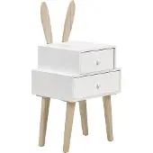 Beliani Nachttisch Weiß Paulowniaholz u. MDF-Platte 2 Schubladen Hasenohren Tiermotiv Modern Skandi Kinder Nachtkommode Nachtschrank Schlafzimmer
