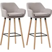 CLP 2er Set Barhocker Grant Stoffbezug Gestell aus Buchenholz bis 150 kg taupe