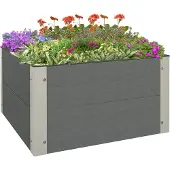 Outsunny Hochbeet, Blumenkasten, Pflanzkasten mit offenem Boden, Kräuterbeet für Garten, Balkon, Grau, 60 x 60 x 30 cm