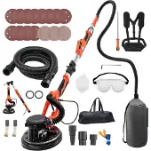 Vevor Trockenbauschleifer 1150 W, Deckenschleifer mit 255 mm Schleifteller, Langhalsschleifer mit Staubabsaugung, 800-1700 U/min Drehzahl, LED-Licht, Ausziehbarer Griff, 15 Schleifscheiben