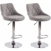 TPFLiving 2er Set Barhocker Lazius Gestell Metall in Chromoptik Stoff Grau