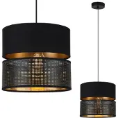 Light11 HOME Asti Duo Schwarze Hängelampe 1 Flacher Schwarz-Gold-Lampenschirm Ts 20Cm