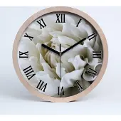Tulup Holzuhr 20fi cm wanduhr - schwarze Spitzen - Weiße Dahlie