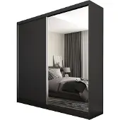 Masseno Schiebetürenschrank PATRIZIA 200 cm Kleiderschrank Schlafzimmer Schrank 2-türig mit Spiegel Schwarz