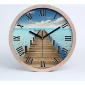 Tulup Holzuhr 30fi cm wanduhr - schwarze Spitzen - Holzsteg