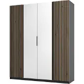 Masseno Drehtürenschrank CAGLIARI 200 cm Kleiderschrank Schlafzimmer Schrank 4-türig mit Spiegel Schwarz