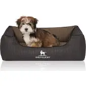 Knuffelwuff Orthopädisches Hundebett Outback aus laser-gestepptem Kunstleder M-L 85 x 63cm Schwarz/Taupe