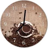 Tulup Glasuhr Wanduhr Küchenuhr Echt-Glas 30fi cm Kaffeebohnen braun