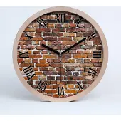 Tulup Holzuhr 30fi cm wanduhr - schwarze Spitzen - Ziegelwand