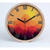 Tulup Holzuhr 20fi cm wanduhr - schwarze Spitzen - Berglandschaft