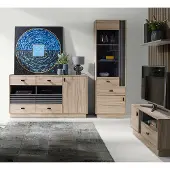 Lomadox Wohnzimmermöbel-Set mit Vitrine, Sideboard & Lowboard in Eiche Nb., modern 4-teilig ANTIGUA-133